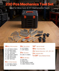 230 Piece Mechanics Tool Set With One Quarter Inch Three Eighths Inch And One Half Inch Drive Sockets SAE And Metric Wrenches Screwdriver Bits.