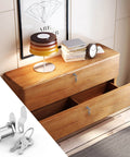 Wooden cabinet with installed Three Pack Keyed Alike Cam Lock Set with 1-1/8 inch cylinders, forged from chrome plated zinc alloy.
