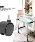 4 Pack Cabinet Casters 1.5 Inch 360 Degree Rotatable Replacement Wheels Universal Plastic Wheel shown beside furniture with flowers.