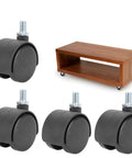 4 Pack Cabinet Casters 1.5 Inch 360 Degree Rotatable Replacement Wheels attached to wooden furniture | Universal Plastic Wheel For Cabinets Chairs
