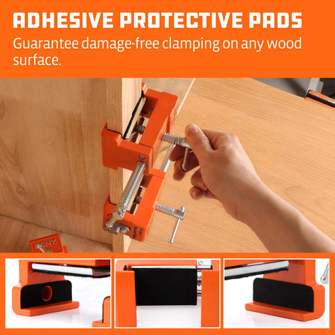 2 Pack Pony 8510 Cabinet Claw Face Frame Clamps for Cabinet Installation 440 LB Load Orange in use with adhesive pads