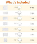 Chart showing sizes and quantities in Clear Self Adhesive Cabinet Door Bumpers Set 300 Piece For Drawers And Cupboards Rubber Stoppers