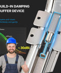 Installation of 2 Sets Opening Door Hinge Set 180° Parallel Opening Cabinet Wardrobe with damping buffer device displayed.