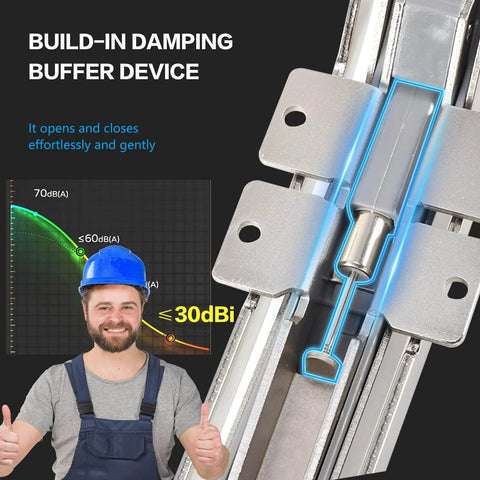 Installation of 2 Sets Opening Door Hinge Set 180° Parallel Opening Cabinet Wardrobe with damping buffer device displayed.