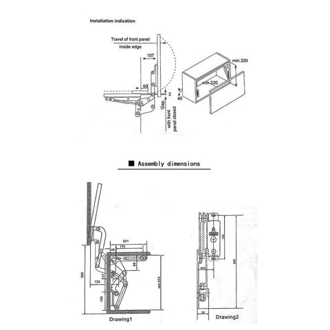 Diagram of Cabinet Door Hinges, Lift Up Mechanism Support Vertical Swing Lifting Stay Strut Hydraullic Cylinder assembly dimensions