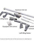 Components of Cabinet Door Hinges, Lift Up Mechanism Support Vertical Swing Lifting Stay Strut Hydraulic Cylinder, shown with screws and rods