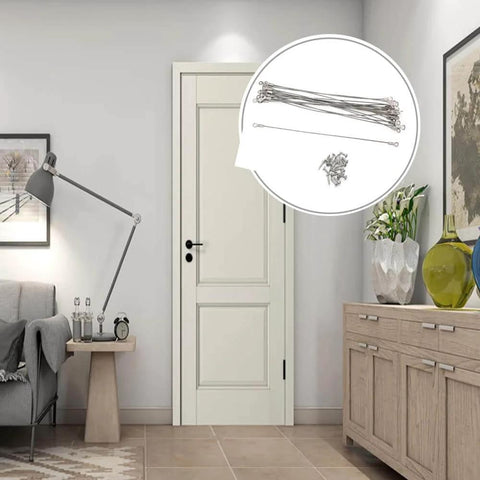 Interior room with a focus on 20pcs Cabinet Door Restraint, Cabinet Hinge Limiter, Limit Door Swing with Screws displayed in circle inset.