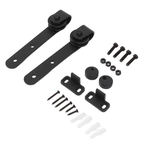 Silent Sliding Cabinet Door Rollers Kit Heavy Duty Carbon Steel Rail And Pulley System components on white background