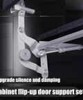 Door Hinges Set, Vertical Swing Lift Up Stay Pneumatic Arm Kitchen Mechanism Hinges installed on cabinet, showing slow closing feature