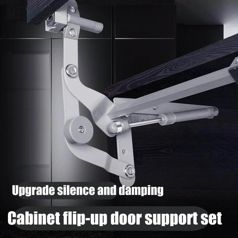 Door Hinges Set, Vertical Swing Lift Up Stay Pneumatic Arm Kitchen Mechanism Hinges installed on cabinet, showing slow closing feature