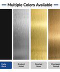 Color options for cabinet handles including Matte Black, Brushed Nickel, Brushed Brass, and Champagne Bronze