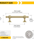 Dimensions of 10 Pack 3 Inch Champagne Bronze Cabinet Handles Oval Bar Pulls With Rounded Corners, showing complete measurements and 4 screws.