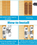 Eight-pack stainless steel hidden cabinet hinges (1-3/4 in) for cabinet doors, installation steps shown.