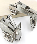 2 pcs 165 degree soft close fully covered frameless cabinet hinge, 3D adjustable clip on board, shown in folded position
