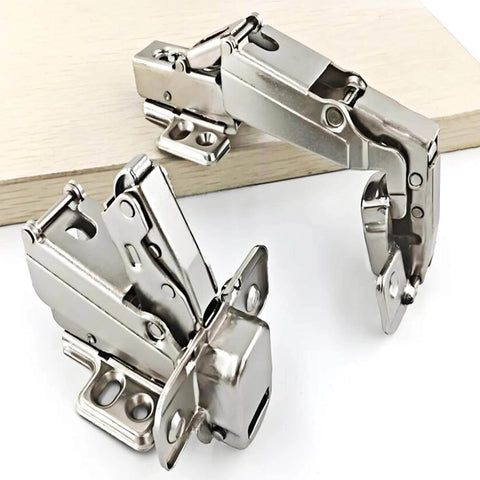 2 pcs 165 degree soft close fully covered frameless cabinet hinge, 3D adjustable clip on board, shown in folded position