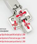 Adjustable 4pack 180 Degree Kitchens Cabinet Corner Cabinet Door Hinge with adjustment instructions, frameless design.