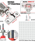 24 Pack Half Inch Overlay Soft Close Cabinet Hinges For Kitchen Cabinets Stainless Steel Concealed Hidden Hinges Self Closing With 45 Millimeter Cup Distance And 12 Millimeter Cup Depth Clean Modern Look Easy Install For Frameless And Face Frame Cabinets image showing hinge dimensions and components