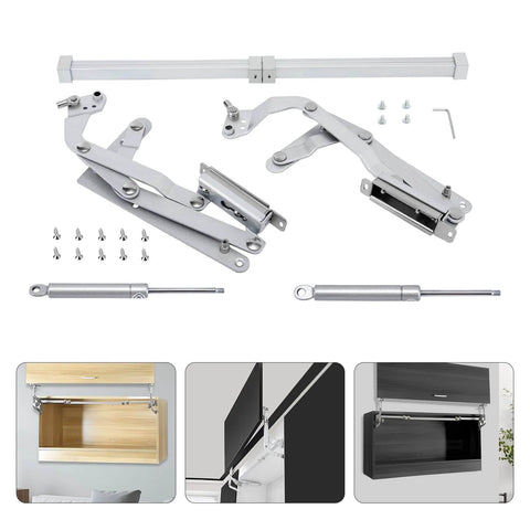 Cabinet Door Hinges, Folding Lift up Top Table Vertical Swing Lift Up Stay, Silent Pneumatic Arm Kitchen Mechanism Hinges set