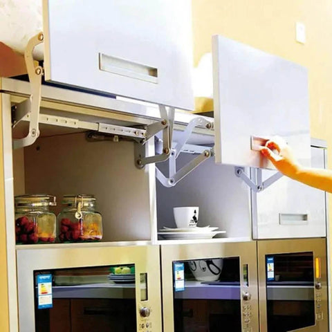 Lift Up Mechanism Support Vertical Swing Lifting Stay Strut Hydraulic Cylinder Kitchen Cabinet Door Flap Up Support Furniture Hinge in use