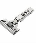 ✝️ 1-Pack 110 deg Full Overlay Screw-On Crank Arm Hinge - Soft Close 110° metallic hinge, front view, for cabinet doors.