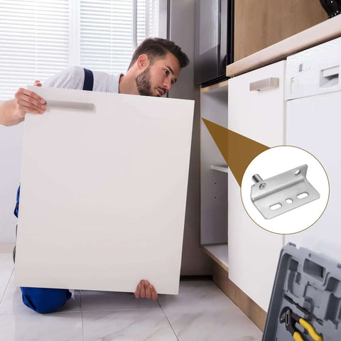 Installer fitting cabinet door with Heavy Duty Pivot Door Hinge Set 40 x 18 mm Concealed Shaft With Bushing Kit For Cabinets, Iron Silver Finish