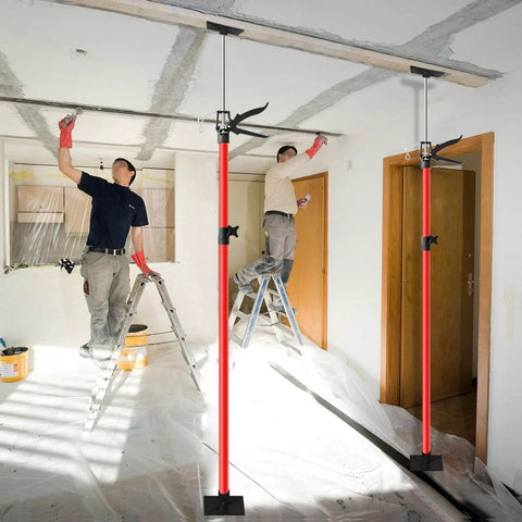 Workers using ✝️ Cabinet Jack for Installing Cabinet，Adjustable 3rd Hand Support Pole Extend from 45 to 114 inches,Premium Steel Cabinet Lift Jack in room