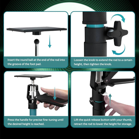 Instructions for using Adjustable Support Pole, Cabinet Jacks for Installing Cabinets, Telescoping Support Poles Range 13.8'' to 24.6''.