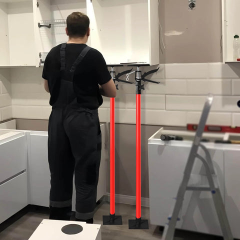 Person using ✝️ Cabinet Jack for Installing Cabinet，Adjustable 3rd Hand Support Pole Extend from 45 to 114 inches,Premium Steel