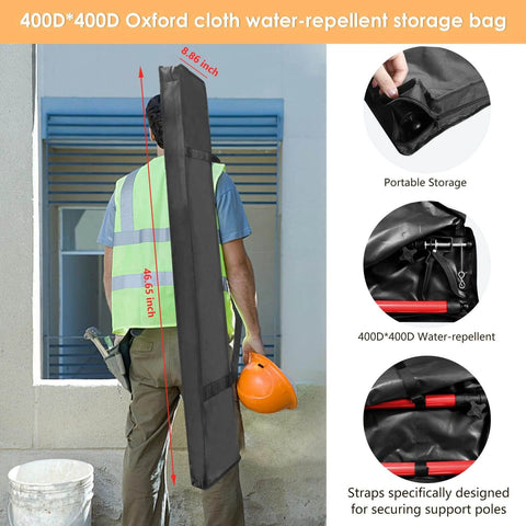 Worker carrying water-repellent storage bag for Cabinet Jack, showcasing portable design and strap details