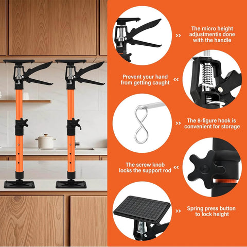 Adjustable Support Pole - Cabinet Jack, Drywall Lift, 16.2-31.9Inch Height, Supports Up to 154lbs, shown with handle adjustments.