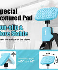 Special textured pad on Cabinet Jack Support Pole for stability and protection in drywall lifting.