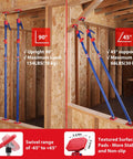 Cabinet Jack Support Pole, 54-114 Inches Steel Telescopic Quick Support Rod Adjustable 3rd Hand Support System, installed upright and angled.