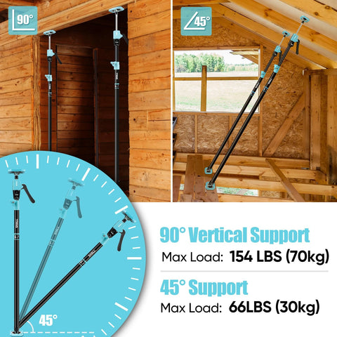 ✝️ Cabinet Jack Support Pole, 54-114 in Steel, adjustable positions for vertical and 45-degree support in construction scene