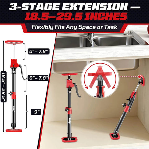 Cabinet Jacks for Installing Cabinets, Heavy Duty Third Hand Tools Adjustable Support Pole from 18.5 in to 29.5 in, shown in use