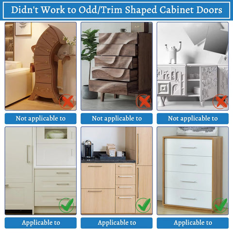 Comparison of various cabinet designs showing the applicability of the Cabinet Hardware Jig With Automatic Center Punch.