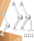 2 Pack Cabinet Lid Support Hinge, 50 lb Soft Close for Toy Box, Chest, Cabinet and RV with mounting tools and screws shown