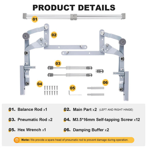 Product parts of Cabinet Door Lift up Hinge, Vertical Lift Hinge, Sturdy Silent and Adjustable, Kitchen Mechanism Hinges with Pneumatic Arm
