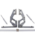 Cabinet Door Hinges, Lift Up Mechanism Support Vertical Swing Lifting Stay Strut Hydraullic Cylinder for kitchen cabinets, silver color.