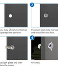 Installation instructions for Two Pack 5/8 Inch Thumb Operated Offset Cam Locks Chrome Non Locking Cabinet Latch Keyless Twist Replacement Lock for Mailbox Drawer RV Compartment Door.