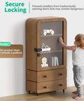 Toddler trying to open a cabinet secured with 90 Degree Heavy Duty 304 Stainless Steel Padlock Hasp Lock For Right Angle File Cabinets