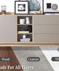 Cabinet on 4 Inch Heavy Duty Swivel Casters With Threaded Stem M8 1.25 X 25mm for furniture, shown on wood, cement, and tile floors.