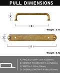 Pull dimensions for Set Of 2 5 Inch Center To Center Antique Brass Cabinet Handles With Industrial Backplate shown with measurements