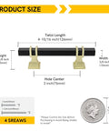 Diagram of 10 Pack Cabinet Pulls 3 Inch Hole Centers 5 Inch Overall Length with dimensions and coin for size reference.