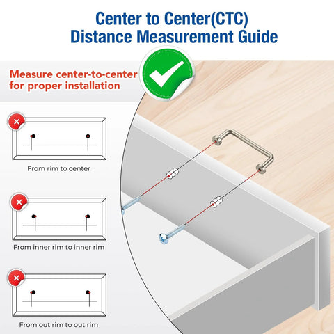 Center to center distance measurement guide for Brushed Nickel Cabinet Pulls 3 Inch Hole Center 30 Pack Zinc Alloy Handles