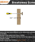 Diagram illustrating breakaway screws installation for Brushed Antique Brass Cabinet Pulls 6 Pack 3 Inch Vintage Half Moon Sunflower Drawer Handles