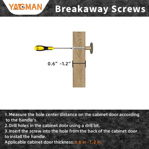 Diagram illustrating breakaway screws installation for Brushed Antique Brass Cabinet Pulls 6 Pack 3 Inch Vintage Half Moon Sunflower Drawer Handles