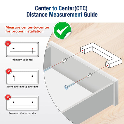 Center-to-center measurement guide for 30 Pack Cabinet Pulls Slim Square Bar 3 Inch Hole Center Matte Black Solid Build Easy Install