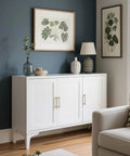 White cabinet with Champagne Bronze Modern Cabinet Pulls 3 Pack 6.5 Inch Total Length 5 Inch Center Bar Pulls, installed in living room.