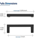 30 Pack Cabinet Pulls Slim Square Bar 3 Inch Hole Center Matte Black Solid Build Modern Look dimensions