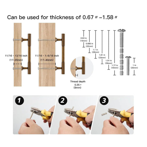 Installation guide for Antique Brass Cabinet Pulls Set Of 10, 3-3/4 Inch Hole Center Solid Zinc Alloy Dresser Drawer Handles, suitable for 17-20mm thick panels